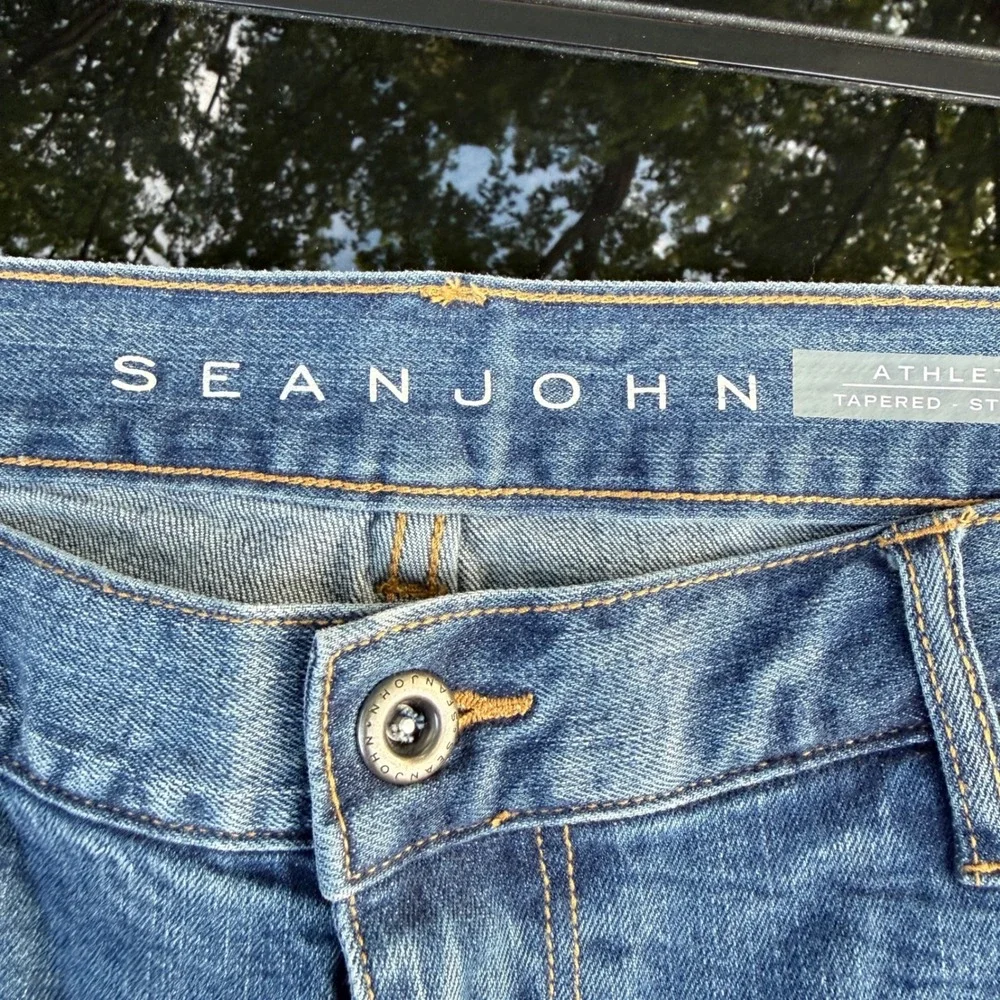 Sean John Mens 40 Tapered Stretch Jeans Tiger Embroidery Paint Splatter